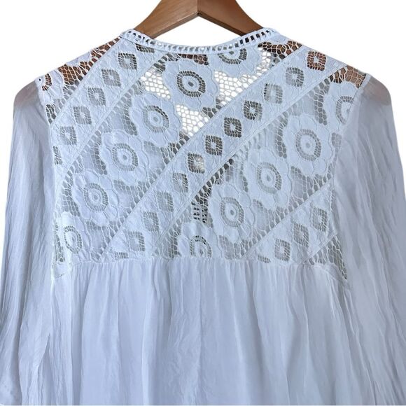 Bellambra Italy Women S Shirt Peasant Lace Crochet Romantic Bell Sleeves White - Picture 5 of 10